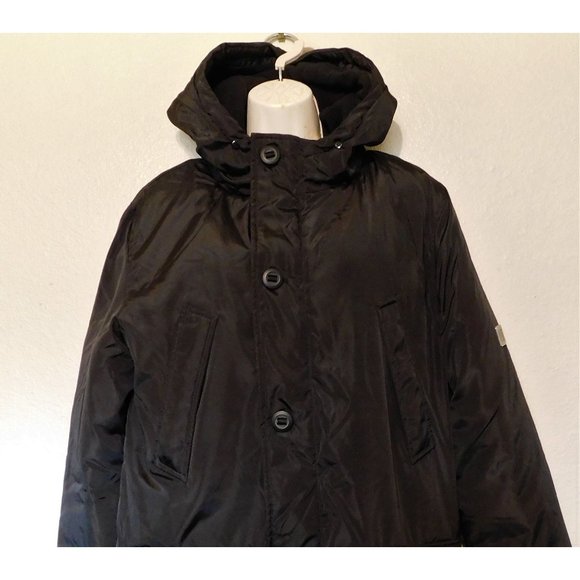 Guy Laroche Homme Puffer Winter Parka Jacket S Black Hooded Lined Long Sleeve - Picture 12 of 15